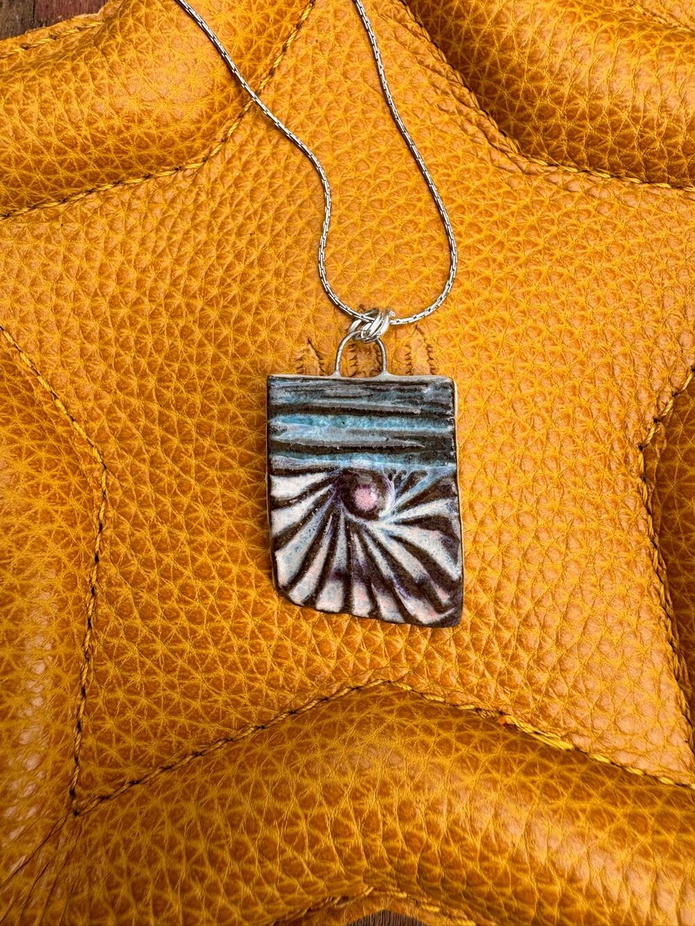 Kiln Fired Sunburst Boho Pendant Necklace Handcrafted Boho Necklace Jewelry